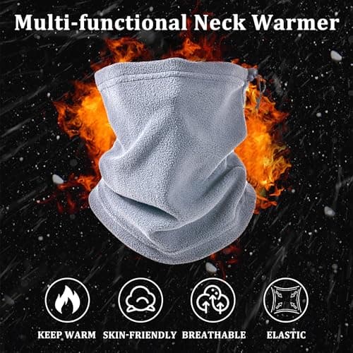 LWAQWHU Winter Neck Warmer Fleece Windproof Bandana Neck Gaiter Adjustable Drawstring Face Scarf for Men Women Unisex Outdoor Sports Skiing Fishing Motorcycle Running Cycling (Grey) — view 3