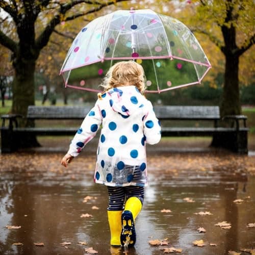 Kids Bubble Umbrella - Transparent Dome Canopy for Children's Safety | Windproof & Auto-Open Design | Toddler Umbrella for Girls & Boys (Pink Dots) — view 2
