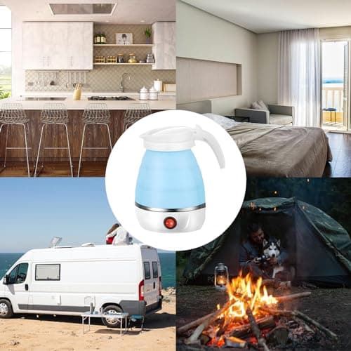AHDXKUE Foldable Electric Kettle, 600ML Silicone Mini Portable Travel Kettle, Tea Coffee Maker with Separable Power Cord for Outdoor Hiking, Blue — view 6