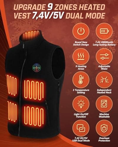 Heated Vest with 20000mAh Power Bank & 9 Heating Pads, 2025 Upgrade 5V/7.4V Adjustable Waist Circumference 3 Temperature Level Winter Lightweight Material with Hood Warmth Preservation, Size M — view 3