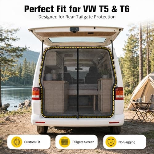 146 * 155cm Mosquito Net for VW T5 T6 Car Back Door – Magnetic Fly Screen with 3 Zippers, Breathable Mesh Ventilation, Insect Mesh Sun Shade Privacy Screen Boot Tent for Camping Outdoor Travel — view 2