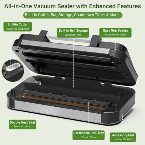 95kPa Vacuum Sealer Machine, Dual Pump, Vacuum & Inflate, Double Heat Seal — view 4