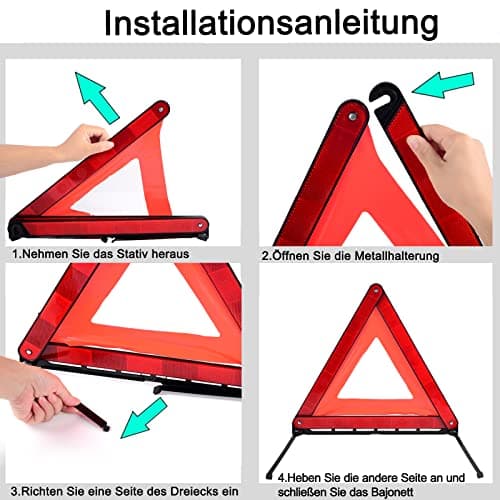 Car Emergency Kit, Warning Triangles for Cars, Roadside Assistance Tool Kit Car Breakdown Tool Set with Warning Triangle Visibility Vest First Aid Kit Safety Hammer for European France Driving Travel — view 2