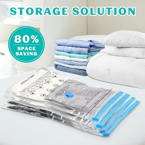 ZOESTORAGE Vacuum Storage Bags,12 Pack Vacuum Bags with Travel Hand Pump,Vacuum Pack Bags for Clothes,Blankets,Comforters,Pillows,Clothes Storage(3 x Jumbo, 3 x Large, 3 x Medium, 3 x Small) — view 3