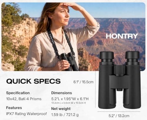 Hontry High Power 10x42 Binoculars for Adults Bird Watching (Black) — view 2