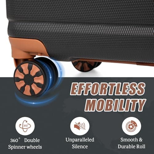 Cosbarn Luggage Sets 5 Piece Suitcases with Wheels, 5 Piece Sets (20/24/28/DB/TB), Fashion (Black) — view 3