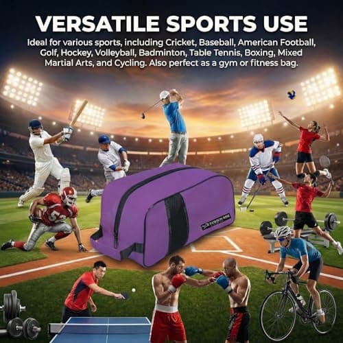 Waterproof Sports Boot/Shoe/Travel Bag for Football Cricket Rugby Golf Toiletry Gym for Men/Women (Black-Purple) — view 5