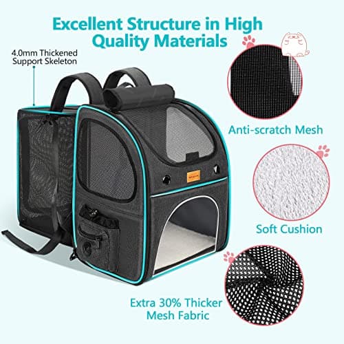 Morpilot Expandable Cat Carrier Backpack, Foldable Breathable Pet Rucksack with Hard Frame & Safety Leash, for Cats & Small Dogs Up to 9kg — view 3