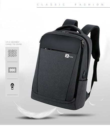 Flex Waterproof Laptop Backpack Business Bag Stylish College Rucksack Fits 15.6 inch Laptop Multicompartment Bag for Men Women with USB portal and Trolley Sleeve Padded Shoulder Adjustable Belt Black — view 6