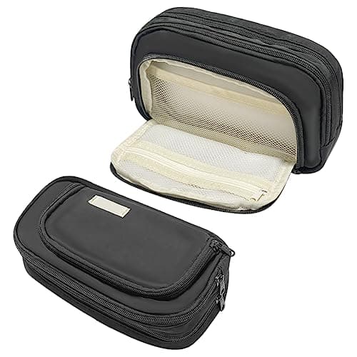 Liujiami Pencil Case Large Capacity 3 Compartments School Student Stationery Organiser for Kids Adults Office Makeup Cosmetic Bag Black