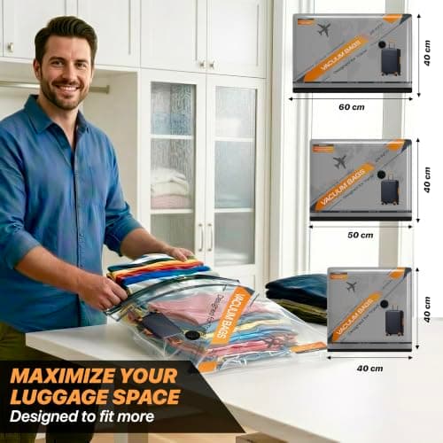15 Pack Reusable Vacuum Storage Bags for Travel with USB Pump - Airline Approved Space Saving Compression Bags for Clothes - Luggage Organiser Set for Suitcases, Holidays and Business Trips — view 4