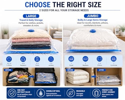 Vacuum Storage Bags with Pump – 10 Jumbo Pack (70x100cm) | Extra Large Space Saver Bags for underbed storage like Duvets, Bedding etc | Ideal for Underbed Storage | Reusable Airtight Compression Bags — view 2