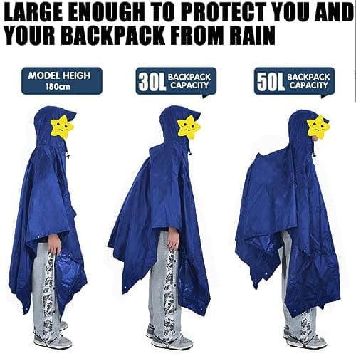 Accevo Multifunction Waterproof Rain Poncho Lightweight Reusable Rain Coat for Women Men Windproof Ripstop Breathable Quick Dry Raincoat with Hood Mountaineering Rock Climbing Emergency Rainwear — view 5