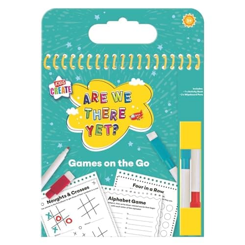 Kids Travel Games Activity Pad Wipe Clean Reusable Book with Pens – are We There Yet Children’s Car Journey Games Noughts Crosses Alphabet Four in a Row Compact Travel Entertainment Toy — view 2