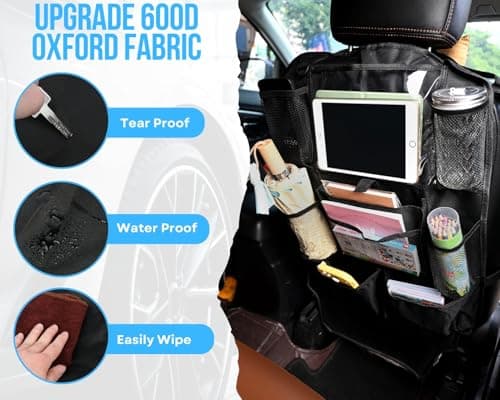 ds. distinctive style Car Backseat Organizer Back Seat Storage With Touch Screen Tablet Sleeve 9 Pockets Kick Mats Water Resistant Travel Organizer For Daily Travel 2 Pack Black — view 2