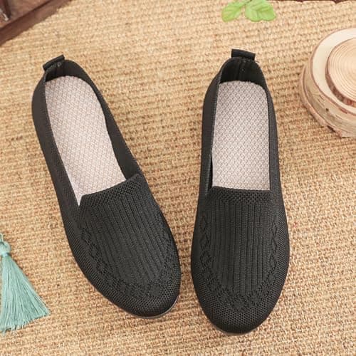Women's Lightweight Knitted Loafers Casual Flat Shoes Orthopedic Comfortable Boat Shoes Flat Bottomed Breathable Shoes Retro Walking Flats Black — view 3