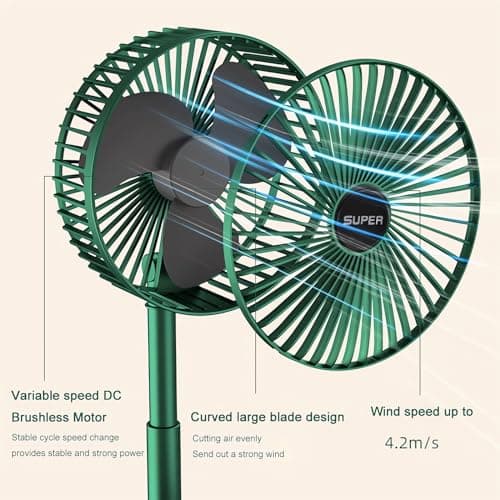 Telescopic Folding Fan - 2024 New Portable USB Rechargeable Collapsible Desk Fan for Travel, Silent Stand up Fan Wireless Folding Oscillating Compact Floor Standing Fans for Dorm ＆ Bedroom (WHITE) — view 3