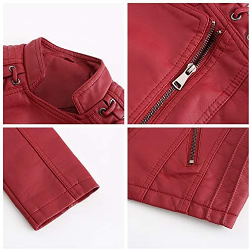 Leather Jacket Women's Short Jacket – Transition Jacket Made of Faux Leather with Zip – Short Coat Biker Jacket Motorcycle Jacket with Pockets Windproof Cold Protection Wind Jacket Hiking Travel — view 4