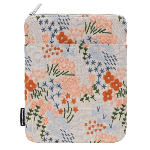 Dadanism 6-7 Inch Embroidered Flower Padded Sleeve for eReader,Beige Floral
