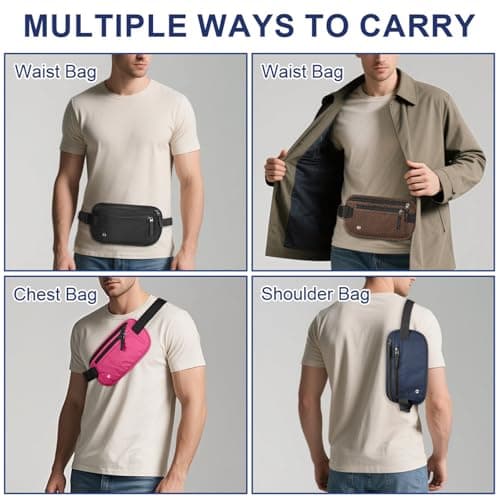 Aucuu Travel Money Belt with RFID Blocking, Ultra-Thin Passport Holder for Travel, Waist Pack Anti Theft, Hidden Travel Wallet Under Clothes to Protect Cash, Credit Cards Passport for Women, Men — view 3
