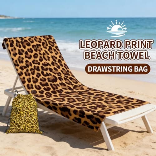 KAOVCXR Leopard Print Beach Towel for Adults, Large Soft Leopard Sand Towel with Drawstring Bag, Travel Pool Swimming Sports Shower Sand Free Quick Dry Bath Towel for Pool, Beach, Yoga- 150x75cm — view 4