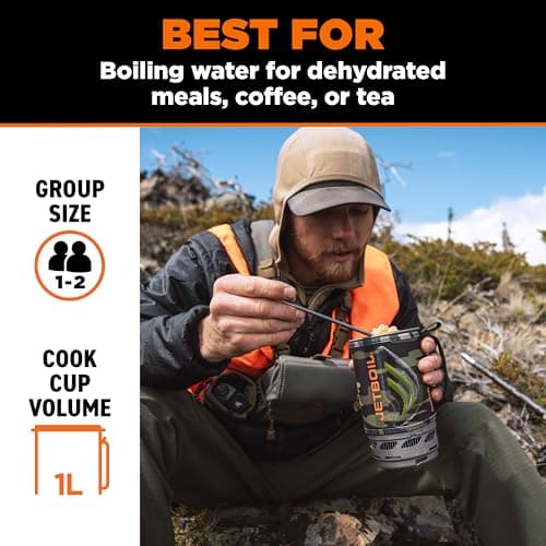 Jetboil Flash Portable Stove 1L Quick Boil Camping Hiking Stove with 1 Step Auto Ignition, Propane/Isobutane Burner with Cooking Cup, Dark Camouflage — view 3