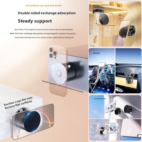 Leeneen Strong Magnetic Vacuum Suction Phone Holder,for Car/Home/Smooth Surface/Mirror/Glass 360°Foldable and Retractable Magnetic Suction Cup Phone Stand for Car (White) — view 5