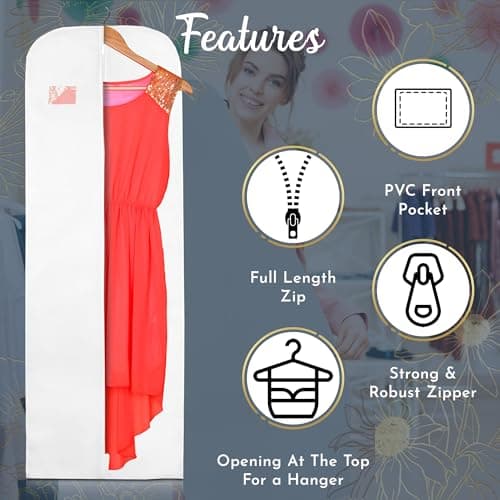 Wedcova Dress Bag | Hanging Garment Bags | Full Length Travel Covers | Wedding Long Clothes Storage Cover with Zipper for Women | 72 Inch (182cm) | Pack of 1 | White — view 3