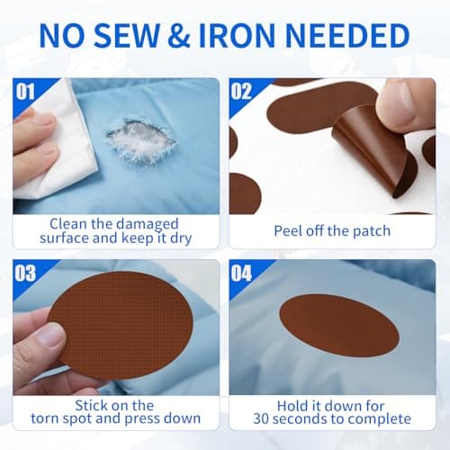 Skystuff Self-Adhesive Nylon Patches for Clothing & Tent Repair Kit – 48PCS Waterproof Ripstop Fabric Repair Tape for Down Jacket, Puffer Coat, Sleeping Bag, Backpack, Outdoor Gear Fix, Light Coffee — view 4