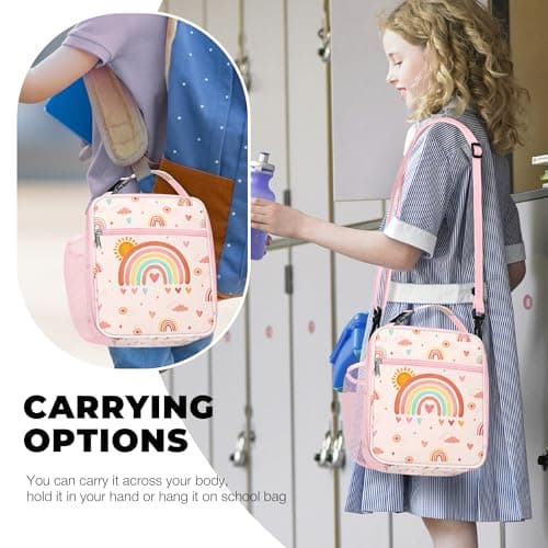 Clastyle Rainbow Insulated Lunch Bag Large Thermal Cooler Bag for Girl Picnic Lunch Box Tote, Rainbow Sun — view 2