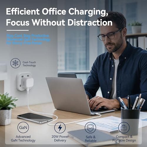 Type C Charger Fast Charging, [MFi Certified] 25W Foldable Travel Charger with UK Plug for Samsung/Phone/iPad and AirPods, Gift for Friends & Family (1Pack-without cable) — view 6