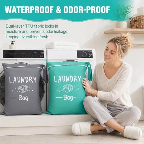 2 Pcs Travel Laundry Bag, Waterproof Wet Bag for Swimming, Lightweight Small Laundry Bags for Travelling, Dirty Clothes Bag with Zipper for Gym, Camping, Holiday — view 3