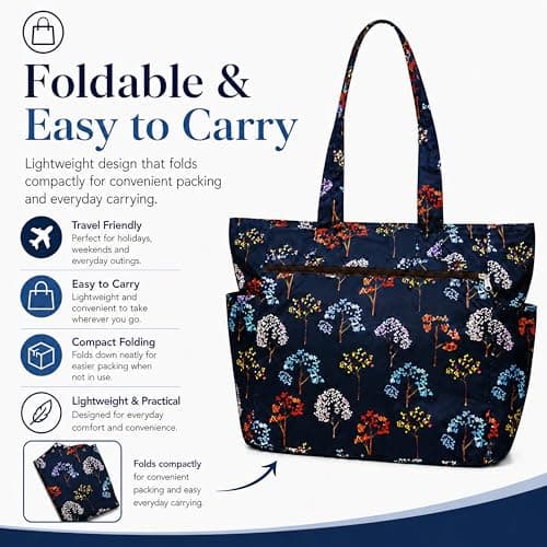 Floral Tote Water-resistant Large Shoulder Bag for Shopping School Work College Yoga Travel Beach Daily Use with Multi Pockets — view 6