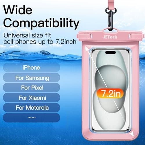 JETech IPX8 Waterproof Phone Pouch, Dry Bag, Black+Pink, 2-Pack — view 2
