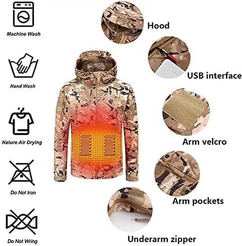 ZLYJ Camouflage Heated Jacket for Men Woman with Mobile Power, Electric Warm Heating Coat Hunting Hiking A,XL — view 6