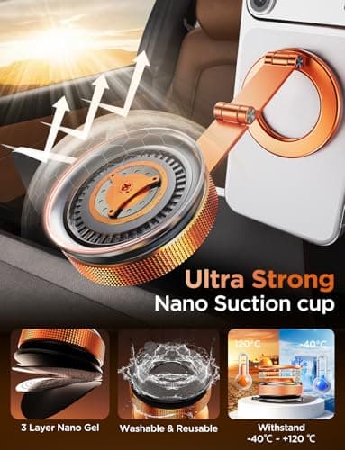 MSXTTLY Car Phone Holder Magnetic– Vmag S3 Phone Holder for Cars with Strong Magnets & Dual Long Arm, Compatible with iPhone 17 Pro Max 16 15 14 13 12 Plus & Android (with Magnetic Ring),Orange — view 4