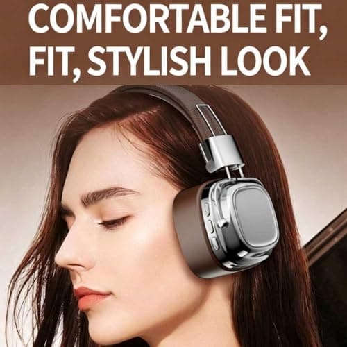 DOCANIO Retro Wireless Over Ear Headphones Bluetooth 5.3,40mm Composite Driver HiFi Stereo, Lightweight Leather Foldable Headphones for Travel Work khaki — view 2
