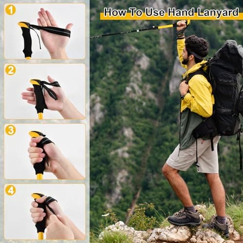 2 Pack Trekking Poles, Collapsible Walking Poles, Lightweight Hiking Sticks for Women Men, with Quick Lock System, Folding, Ultralight for Camping, Backpacking, Mountaining, 113-138cm (Yellow) — view 5