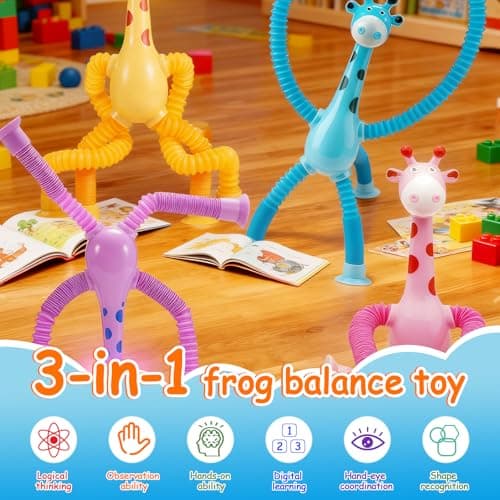 4 Pcs Telescopic Suction Cup Giraffe Toy, Giraffe Telescopic Sensory Toy, Kids Suction Cup Toys, Educational Gift for Toddlers and Children（Blue, Pink, Yellow, Purple） — view 4