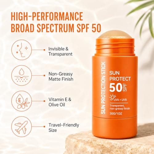 Sun Protection Stick SPF 50, Sunscreen Stick Face Sun Cream SPF 50+ with High UV Protection, Mineral Sun Lotion Roll on for Travel, Transparent Non-Greasy for Face & Body, Hydrating Matte Finish, 30g — view 4