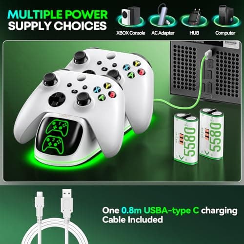 OIVO Controller Charging Dock with 2 x 5580mWh Rechargeable Battery Packs for Xbox One/X box Series X/S, Twin xbox Charger Dock with Rechargeable Battery Packs, White — view 4