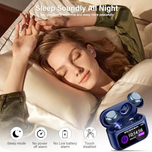 ZYHKON Wireless Earbuds with Smart Touch Screen, Bluetooth 5.4 Sleep Earbuds In Ear with ENC Noise Cancelling Mic, 48H Sleep Headphones with 5 EQ Modes, HiFi Stereo IP7 Waterproof Mini Ear Buds, Blue — view 2