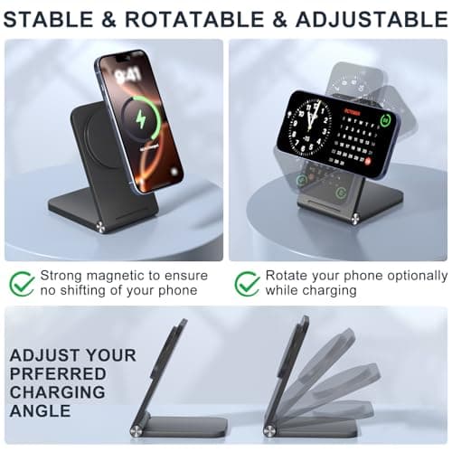 Wireless Charger, Magnetic Foldable Travel Fast Charging Station Stand for iPhone 16 15 14 13 12 Series, iPhone Wireless Mag-Safe Charger Dock for AirPods 3/2/Pro 2/Pro — view 5