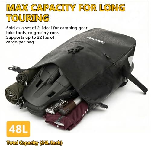 Favoto Bike Panniers Bag Waterproof - 48L Large Capacity Bicycle Rear Rack Bags with Quick Release Buckles Laptop Sleeve, 500D PVC Heavy Duty Cycle Cargo Bag for E-bike, Commuting Grocery - 2PCS Black — view 5