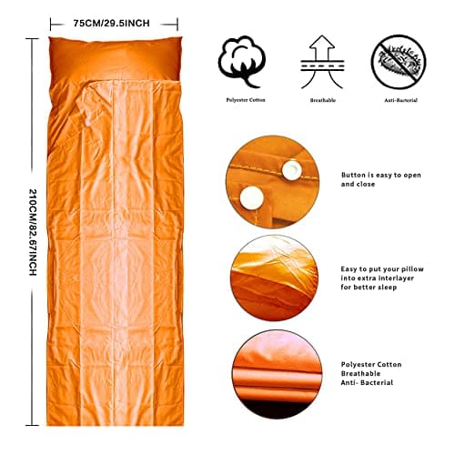 Sleeping Bag Liner, Travel & Camping Sheet for Adults, Lightweight and Compact - Comfortable Sleep Liners for Traveling, Hotel and Camping (Orange) — view 2