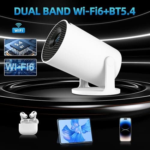 Mini Projector for Bedroome WiFi 6 BT 5.4 1080P Support Smart Projector Compatible with Laptop PC Smartphone Auto Keystone 180° Rotatable — view 4