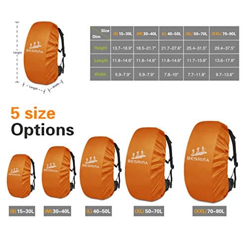 Besrina 15-90L Waterproof Backpack Rain Cover with Reflective Safety Strip — view 3