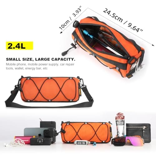 Rhinowalk Bike Handlebar Bag - Front Bag with Shoulder Strap for Road & Mountain Bikes (Orange) — view 2