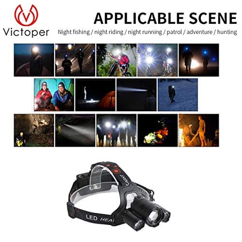 Victoper Head Torch (Upgrade Design), Zoomable Head Tools with 4 Modes and Red Warning, 6000 Lumen Super Bright, Hands-Free, Rechargeable,for Running, Camping, Fishing, Hiking, Waterproof — view 6