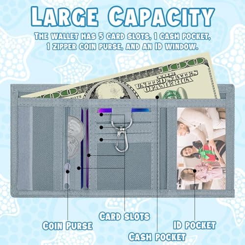 Teens Cool Wallets for Boys & Girls with Zipper Coin Pocket Card Slot, RFID Trifold Canvas Outdoor Lovely Design Magic Sticker for 12-16 Ages(Black Game) — view 5